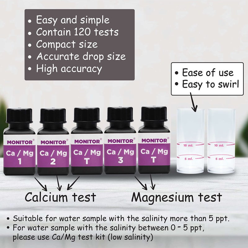 Monitor Calcium/Magnesium HIGH Salinity (Salinity > 5 PPT) Test KIT (120 Tests) - Monitor Aquarium and aquaculture Water Quality - Image 4