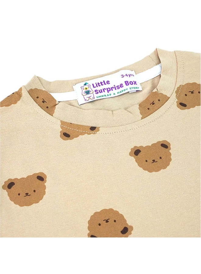 LITTLE SURPRISE BOX Box Brown Tee Cream Dungary Style 2Pcs Set For Toddlers And Kids-1-2Y