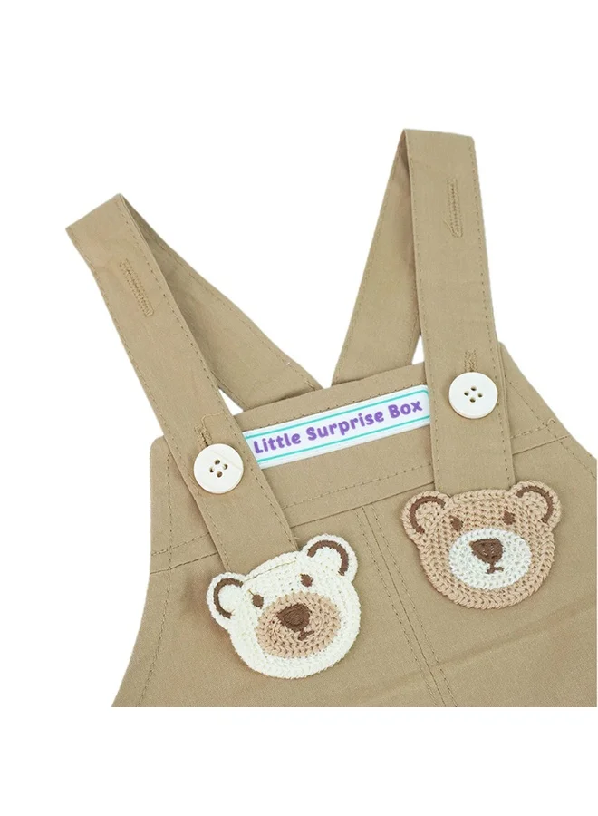 LITTLE SURPRISE BOX Box Brown Tee Cream Dungary Style 2Pcs Set For Toddlers And Kids-1-2Y