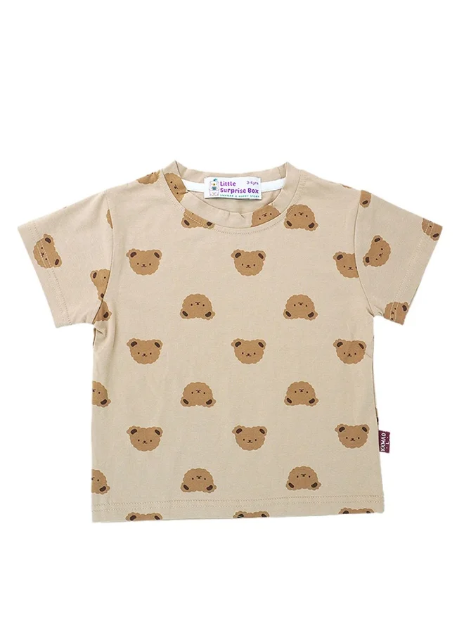 LITTLE SURPRISE BOX Box Brown Tee Cream Dungary Style 2Pcs Set For Toddlers And Kids-1-2Y