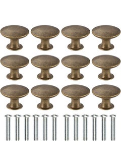 The Bros 12 Pcs Vintage Antique Bronze Knobs Handle Pulls 30mm Brass Round Knobs for Cabinet Drawer Kitchen Bathroom Cupboard Home Office Furniture (Yellow Bronze)  - Image 1