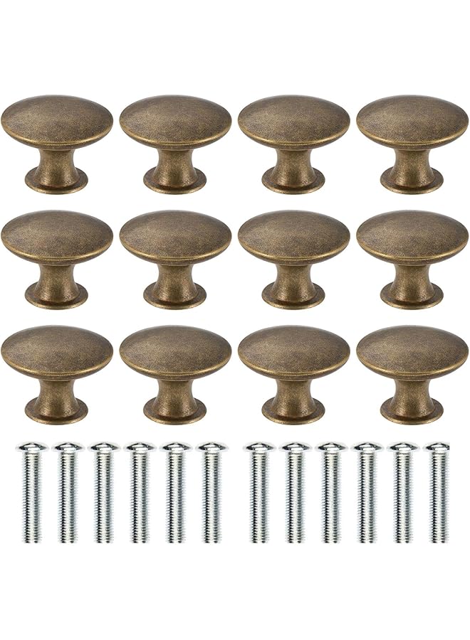 The Bros 12 Pcs Vintage Antique Bronze Knobs Handle Pulls 30mm Brass Round Knobs for Cabinet Drawer Kitchen Bathroom Cupboard Home Office Furniture (Yellow Bronze) - Image 1