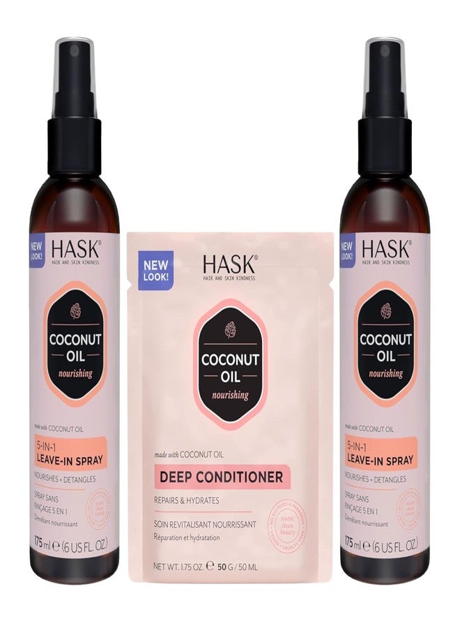 HASK Nourishing COCONUT 5-in-1 Leave In Conditioner Duo (6oz-Qty 2) & Deep Conditioner Packette, Aluminum-Free, Sulfate-Free, Paraben-Free, Color Safe, for All Hair Types - Image 1