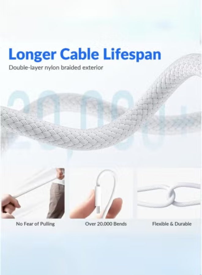 Earldom 60W Braided USB-C Cable 1 Meter - Fast Charging & Data Sync, Durable Nylon Charging Cable, White - Image 5