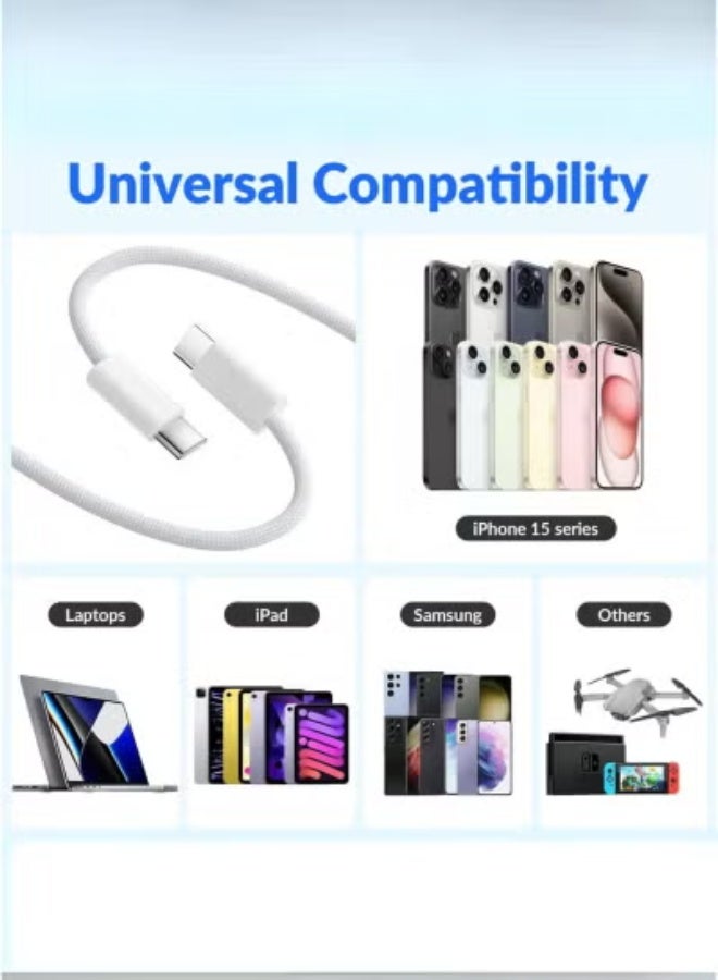 Earldom 60W Braided USB-C Cable 1 Meter - Fast Charging & Data Sync, Durable Nylon Charging Cable, White - Image 3