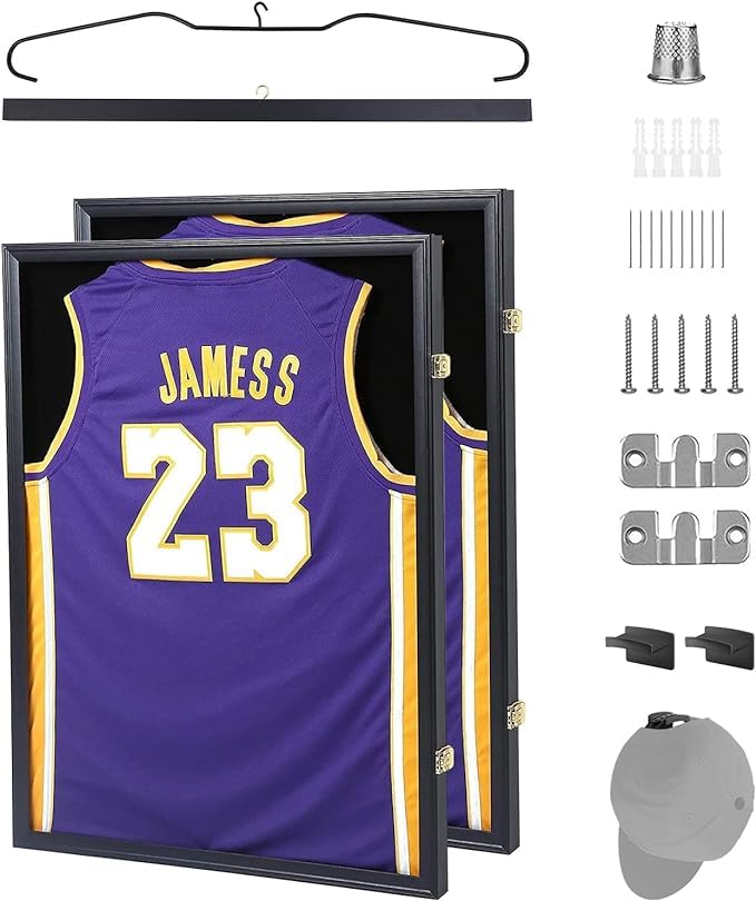 Nice C Nice C Jersey Frame Display Case Jersey Shadow Box Display Case Football Jersey Display Case with 98 UV Protection Hangers and Hookers Valet Pinboard Acrylic Basketball 2 Pack