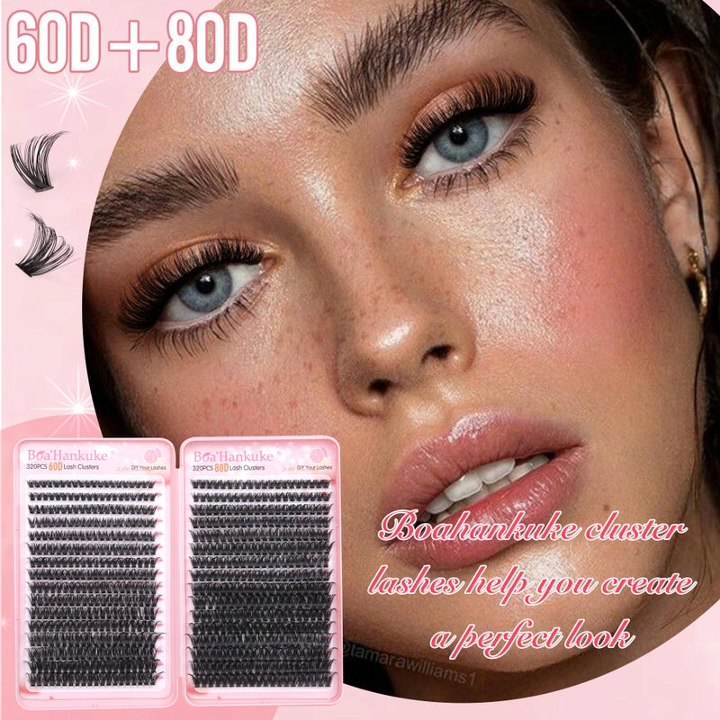 Boahankuke 640PCS Lash Clusters Kit DIY Lash Extension Kit D Curl Volume Eyelash Extensions Individual Lashes Kit with Lash Bond and Seal, Tweezers (60D 8-16mm, 80D 10-18mm) - Image 2