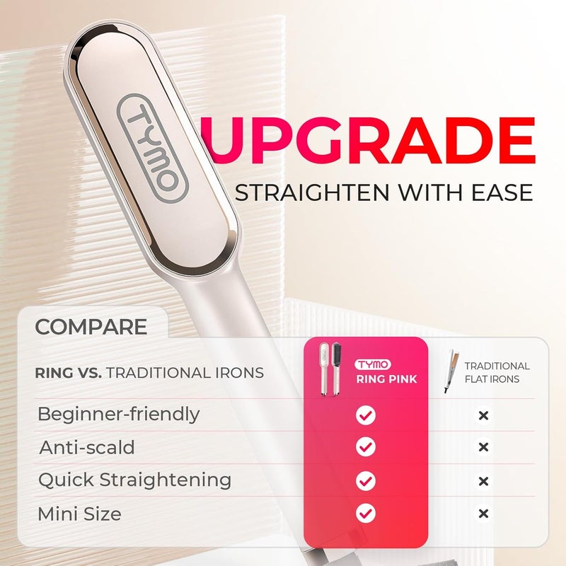 TYMO Hair Straightener Brush, Ring Hair Straightener Comb Straightening Brush for Women with 5 Temps 20s Fast Heating & Dual Voltage, Gold - Image 2