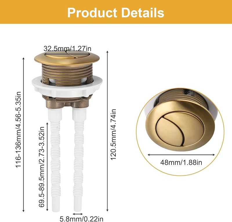 Dual Push Flush Button Replacement 38Mm Brushed Brass Gold Toilet Tank - Image 3