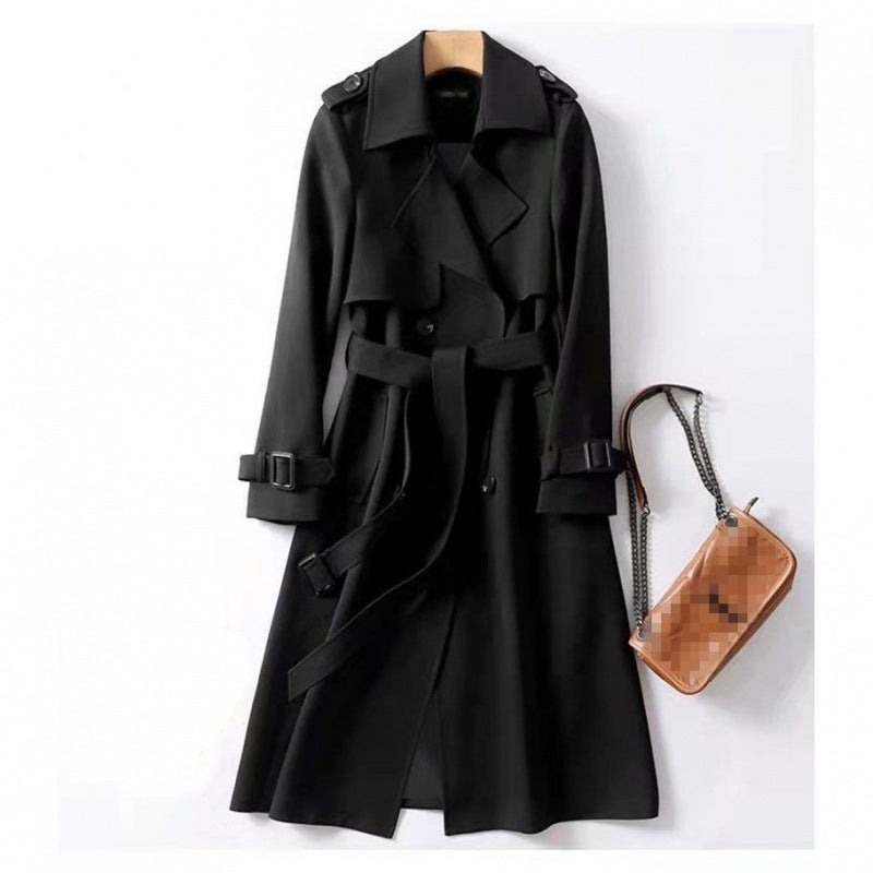 DD Windbreaker Womens Mid-length 2025 Spring and Autumn New Korean Style plus size Small Popular British Style Coat Over the Knee Black natural color lining 