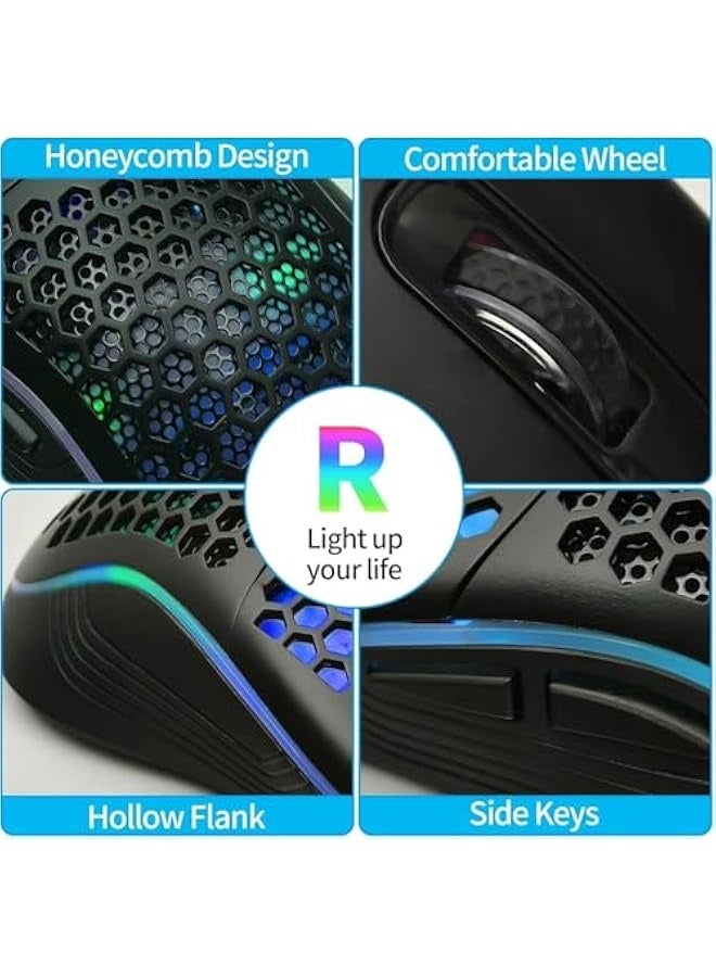 Wired Gaming Mouse with RGB On/Off Switch, 7200 DPI Adjustable, Ergonomic Lightweight Design, High Precision Sensor, USB Optical Mouse for PC/Mac, Gaming & Office Use (Black) - Image 2