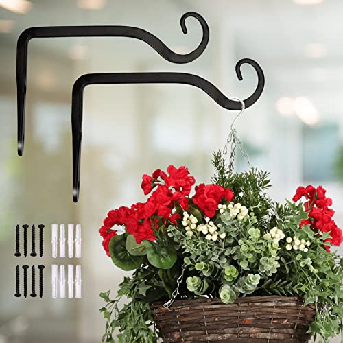 ecofynd 2 Pack Metal Wall Hook Hanging Plant Bracket | Decorative Straight Plant Hanger for Pots, Bird Feeders, Planters, Lanterns, Cotton, Wind Chimes Indoor Outdoor, Black - Image 1