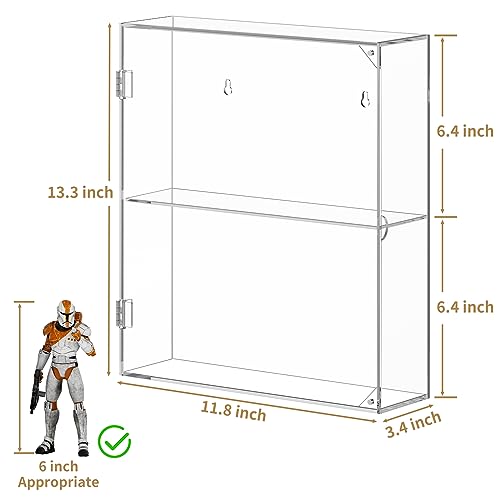 NIUBEE Acrylic Display Case, Clear Display Case for Funko Pop Figures, Wall Mounted or Desktop Dustproof Display Cabinet Box for Collectibles,Rock,Crystals,Mini Toys,Amiibo (2 Tiers - Image 5