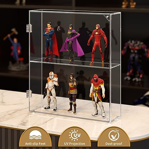 NIUBEE Acrylic Display Case, Clear Display Case for Funko Pop Figures, Wall Mounted or Desktop Dustproof Display Cabinet Box for Collectibles,Rock,Crystals,Mini Toys,Amiibo (2 Tiers - Image 3