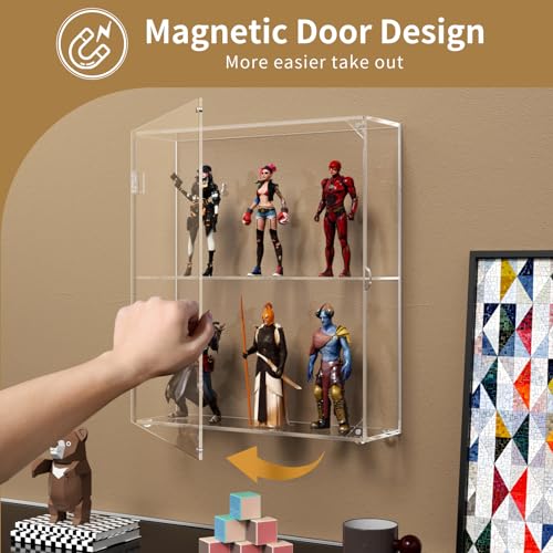 NIUBEE Acrylic Display Case, Clear Display Case for Funko Pop Figures, Wall Mounted or Desktop Dustproof Display Cabinet Box for Collectibles,Rock,Crystals,Mini Toys,Amiibo (2 Tiers - Image 4