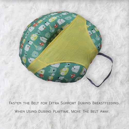 Kradyl Kroft 5in1 Baby Feeding Pillow with 100% Cotton Removable Cover | Breastfeeding Pillow | Nursing Pillow with Belt and Hoop (Green Panda) - Image 4