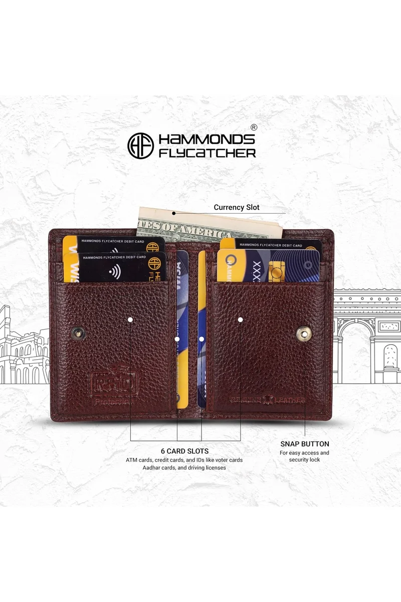 Hammonds Flycatcher  Leather Card Holder Wallet for Man & Women, RFID Protected ATM/Credit Card Holder Wallet for Men with 6 Slots, Gift for Men,Women, Father, Husband, Boyfriend  | Best Price UAE