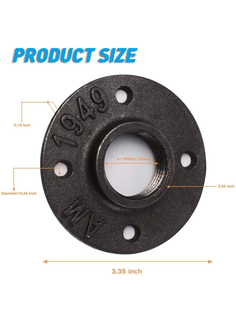 Black Floor with Threaded Hole, Malleable Iron Pipe for Industrial Vintage Style, DIY Project, Shelving Decoration, Furniture, 4PCS (1 Inch) - Image 2