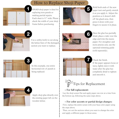 ONAO Shoji Paper Roll (11" x 118"), Shoji Screen Replacement Paper, Japanese Shoji Gami, Made in JAPAN, Light Pink - Image 5