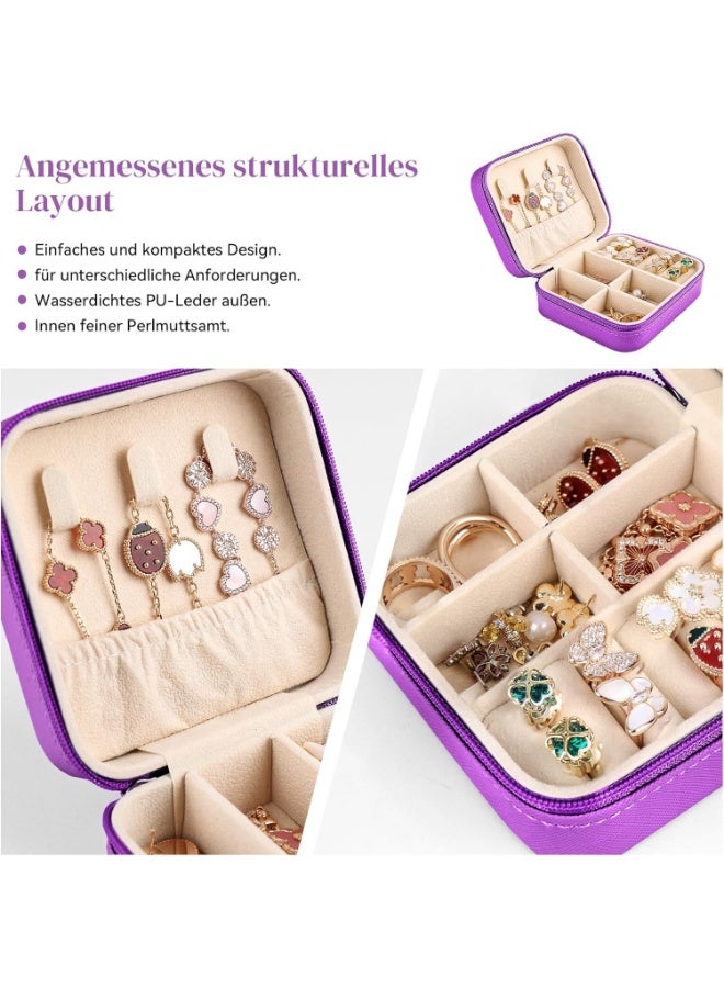 Small Leather Jewelry Box Easy Carry Jewelry Ring Organizer Gift Box for Girls Women - Jewelry Case Box Makeup Cosmetic Organizer for Women - Holder for Necklaces Earrings Bracelets Rings Accessories Organizer, Jewelry Box for Earrings Bracelets Rings Necklaces Storage Jewelry Box Organizer Jewelry Box Case for Accessories Makeup, Accessories Organizer Gold Silver Accessories Organizer - Small Travel Jewelry Box PU Leather Bag Organizer Portable Display for Women for Necklaces Earrings Rings Accessories  - Image 2