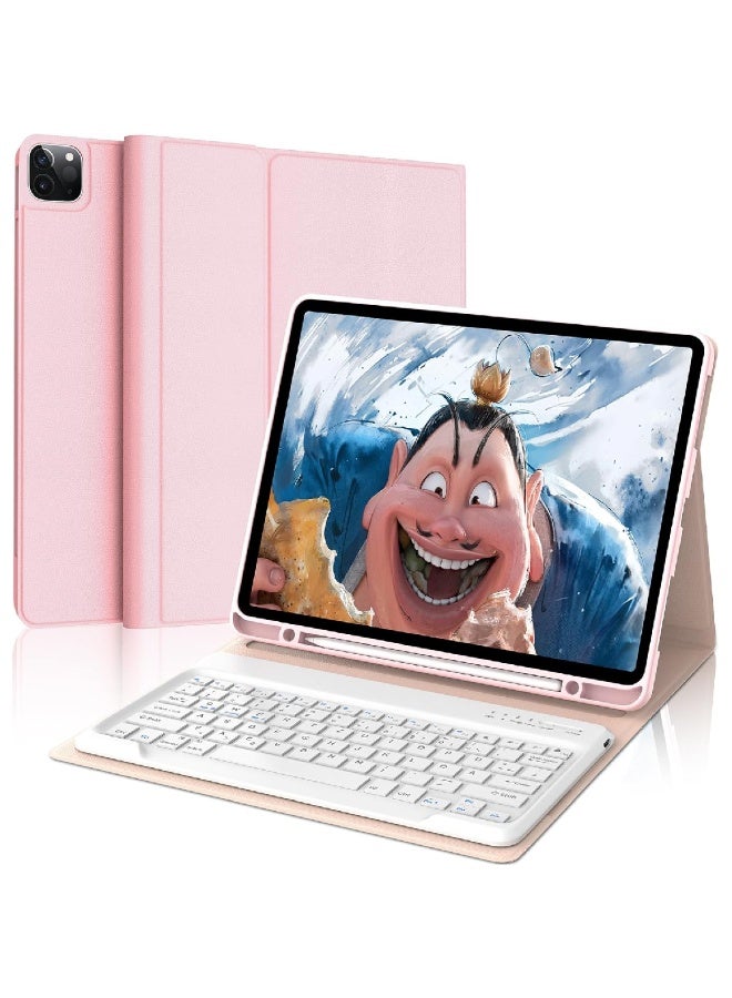 ZOOMEE Case with Keyboard for iPad Pro 12.9 (6/5/4/3 Gen) Keyboard Case for iPad Pro 6th Generation, QWERTZ Layout Magnetic Detachable Bluetooth Keyboard for iPad 12.9 Inch, Pink - Image 1