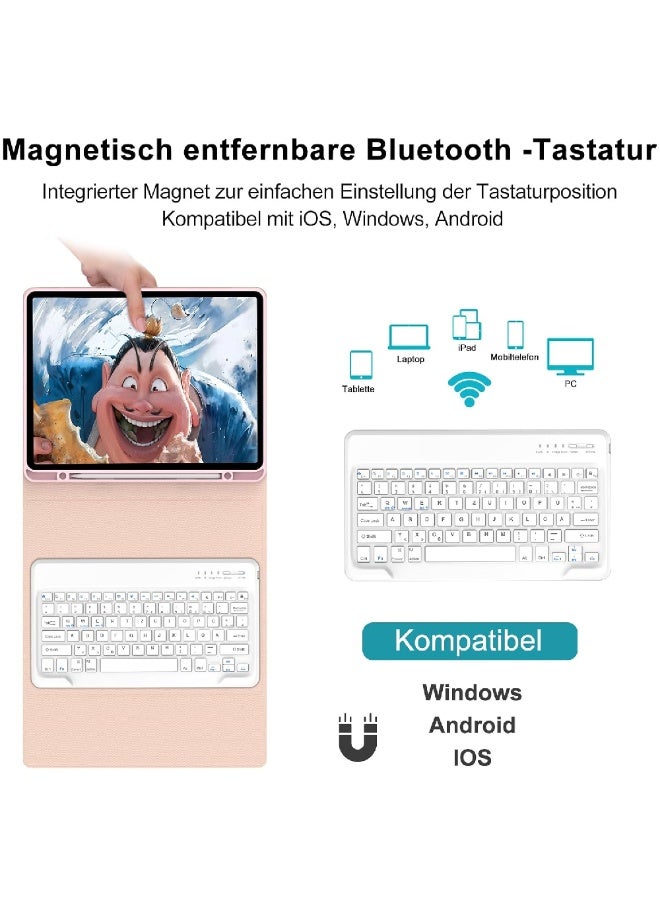 ZOOMEE Case with Keyboard for iPad Pro 12.9 (6/5/4/3 Gen) Keyboard Case for iPad Pro 6th Generation, QWERTZ Layout Magnetic Detachable Bluetooth Keyboard for iPad 12.9 Inch, Pink - Image 2