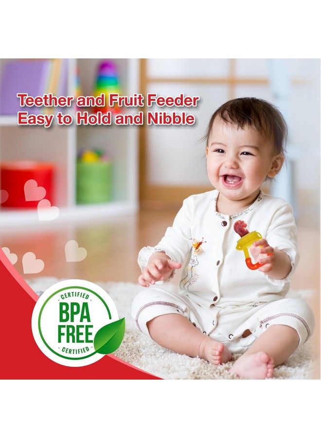 Luvlap أداة قضم الفاكهة المصنوعة من السيليكون مع شبكة إضافية ناعمة لتغذية اللهاية للأطفال الرضع من Joystar باللون الأصفر خالية من مادة BPA - Image 4