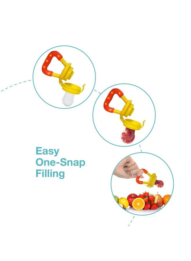 Luvlap أداة قضم الفاكهة المصنوعة من السيليكون مع شبكة إضافية ناعمة لتغذية اللهاية للأطفال الرضع من Joystar باللون الأصفر خالية من مادة BPA - Image 5