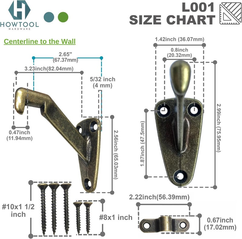 HOWTOOL Heavy Duty Handrail Bracket Antique Brass, 3 Pack | - Image 4