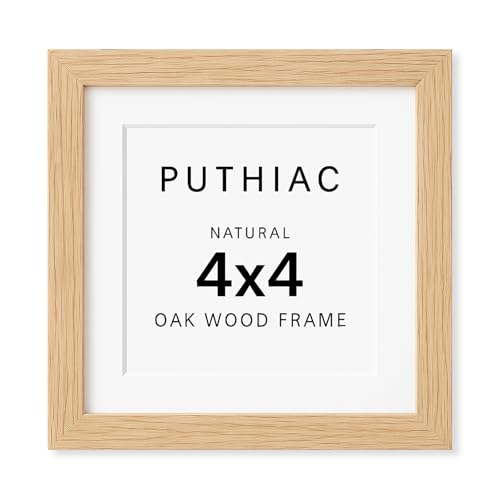 puthiac 4x4 Solid Oak Wood Picture Frame, Fits 3x3 with Mat or 4x4 Without Mat, Wall or Tabletop Display with Stand, Plexi Front, 1 Pack, Natural Oak - Image 1