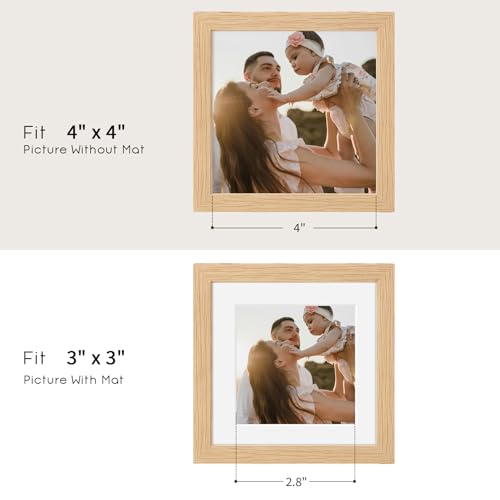 puthiac 4x4 Solid Oak Wood Picture Frame, Fits 3x3 with Mat or 4x4 Without Mat, Wall or Tabletop Display with Stand, Plexi Front, 1 Pack, Natural Oak - Image 4