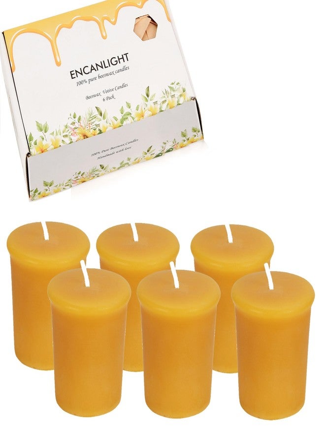 ENCANLIGHT 100% Pure Natural Beewax Votive Candles Set of 6,Bee Waxs Candles Handmade,mokeless Dripless,Non-toxic1 0 Hour Burn Time Each - Image 1