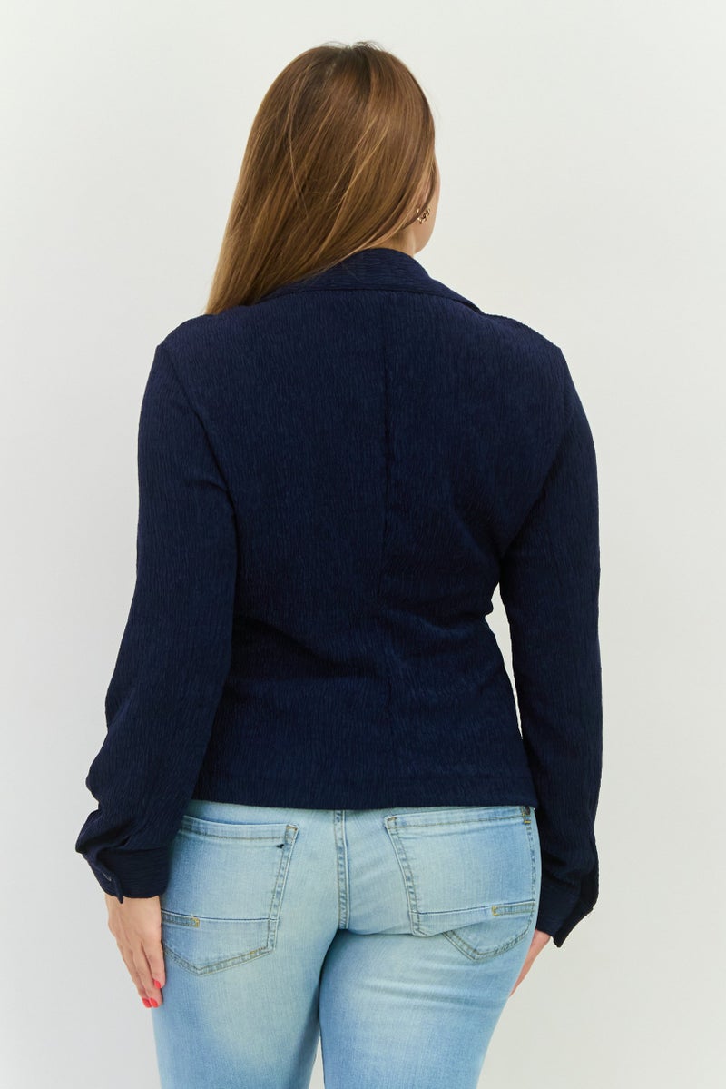 The Giving Movement Women V-Neck Long Sleeve Textured Blouse, Navy Blue - Image 2