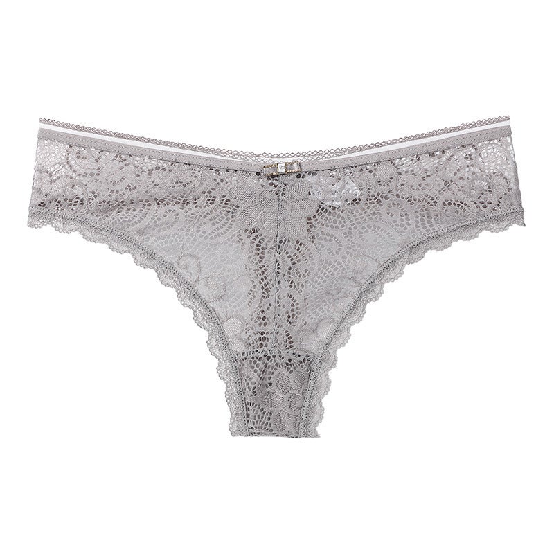 Luxury Gold Lace Thong Panties for Women Grey