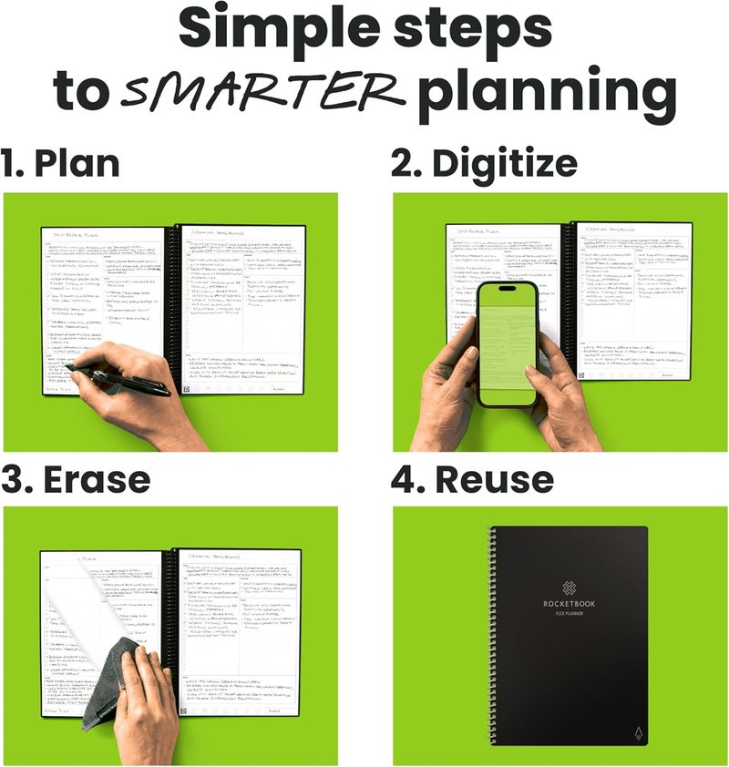 Rocketbook Flex Reusable Planner, Smart Undated, Daily, Weekly, Monthly, Annual Calendar Templates, Letter Size 8.5x11, Black (Pack of 1) - Image 2
