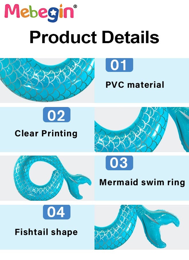 MEBEGIN Fishtail Shape Swimming Ring, Unique Inflatable Pool Float, Mermaid Pool Float for Kids and Adults, Sturdy Durable Swimming Ring, Fun Water Toys, Suitable for Summer Pools, Beaches, Parties and Water Sports, 170.8*114.9*30.9cm  - Image 4