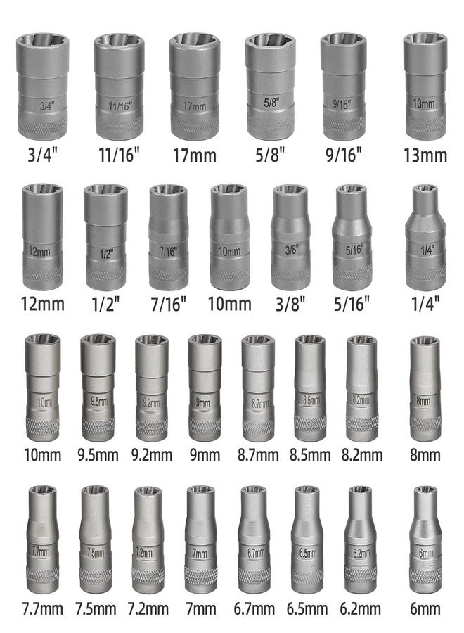 UYECOVE Bolt Extractor Set, 32Pcs Stripped Bolt Remover Lug Nut Extractor Set, Lug Nut Remover for Broken Damaged Rounded-Off Bolts, Nuts, Bolts, Studs, Threaded Tubes - Image 2