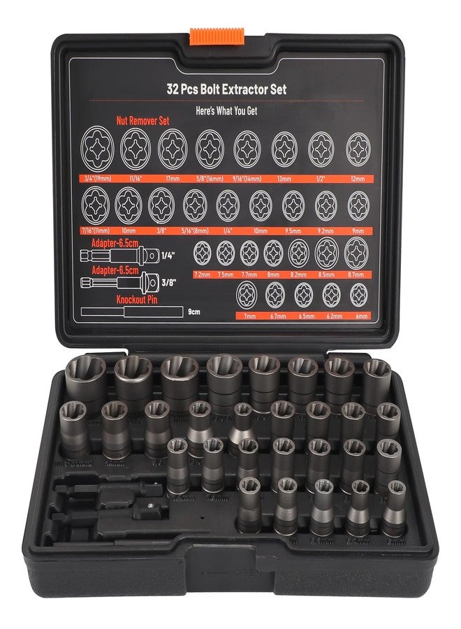 UYECOVE Bolt Extractor Set, 32Pcs Stripped Bolt Remover Lug Nut Extractor Set, Lug Nut Remover for Broken Damaged Rounded-Off Bolts, Nuts, Bolts, Studs, Threaded Tubes - Image 1