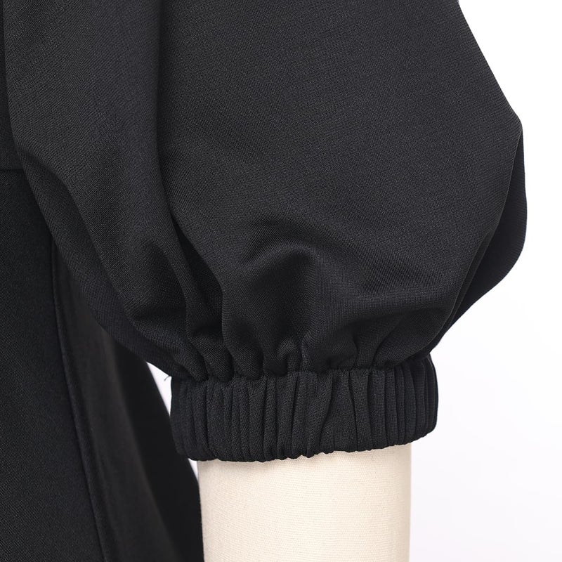 CAMDOM Church Clergy Dress for Women 3/4 Sleeve Irregular Ruffle Pencil Dress with Tab Collar Black - Image 4
