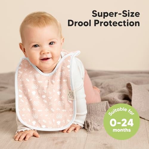 KeaBabies 8Pack Bibs for Baby Girl Boy Pullover Large Baby Bibs for Drooling and Teething Infant Newborn Soft Absorbent Organic Cotton Long Torso Coverage Keep Toddler Clean Dry Fleur - Image 3