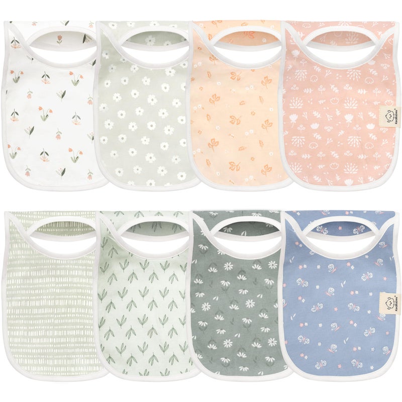 KeaBabies 8Pack Bibs for Baby Girl Boy Pullover Large Baby Bibs for Drooling and Teething Infant Newborn Soft Absorbent Organic Cotton Long Torso Coverage Keep Toddler Clean Dry Fleur - Image 2