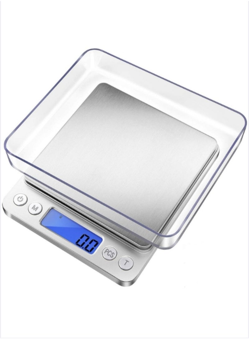 BEILINGDUN - Accurate Electric Kitchen Scale,Mini Electronic Scale,Mini Digital Scale,Food Weighing Scale,Grams Scale Ounce Scale 3kg/0.1g Two Tray(Silver) 12.7 x 10.4 x 1.1cm - Image 1