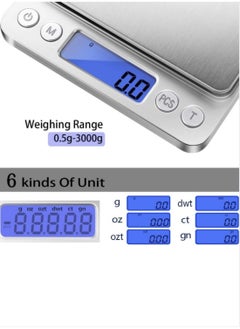 BEILINGDUN Accurate Electric Kitchen Scale,Mini Electronic Scale,Mini Digital Scale,Food Weighing Scale,Grams Scale Ounce Scale 3kg/0.1g Two Tray(Silver) 12.7 x 10.4 x 1.1cm  - Image 2