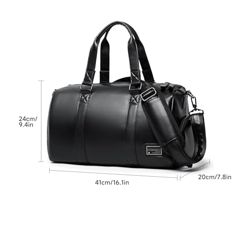 MATE ELAN Leather Gym Fitness Bag for Men Women with Shoe Compartment 20L PU Leather Weekender Travel Duffel Bag Waterproof Overnight Gym Sports Carry-On Bag Black - Image 2