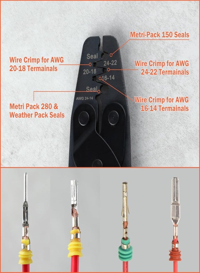 أداة تجعيد أطراف البرميل المفتوح من LEONTOOL، أداة تجعيد Weatherpack، أداة تجعيد أطراف الدبوس، أدوات تجعيد WeatherPack لـ Molex وDelphi وAmp وTyco وHarley وPC والسيارات - أداة تجعيد أسلاك AWG 24-14، 1424B - Image 3