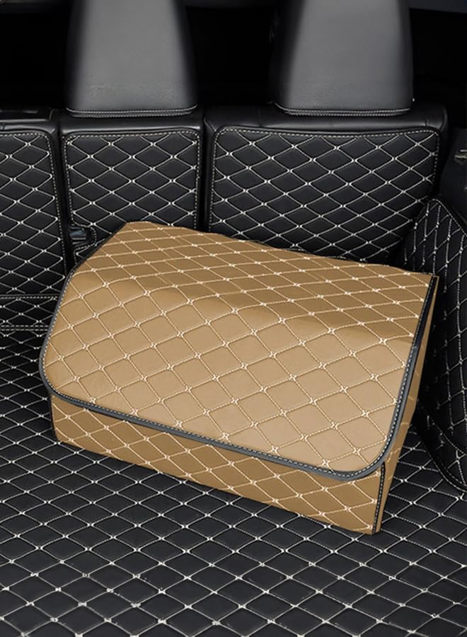 Portable Foldable Waterproof Car Trunk Organizer with Lid - Beige - Image 4