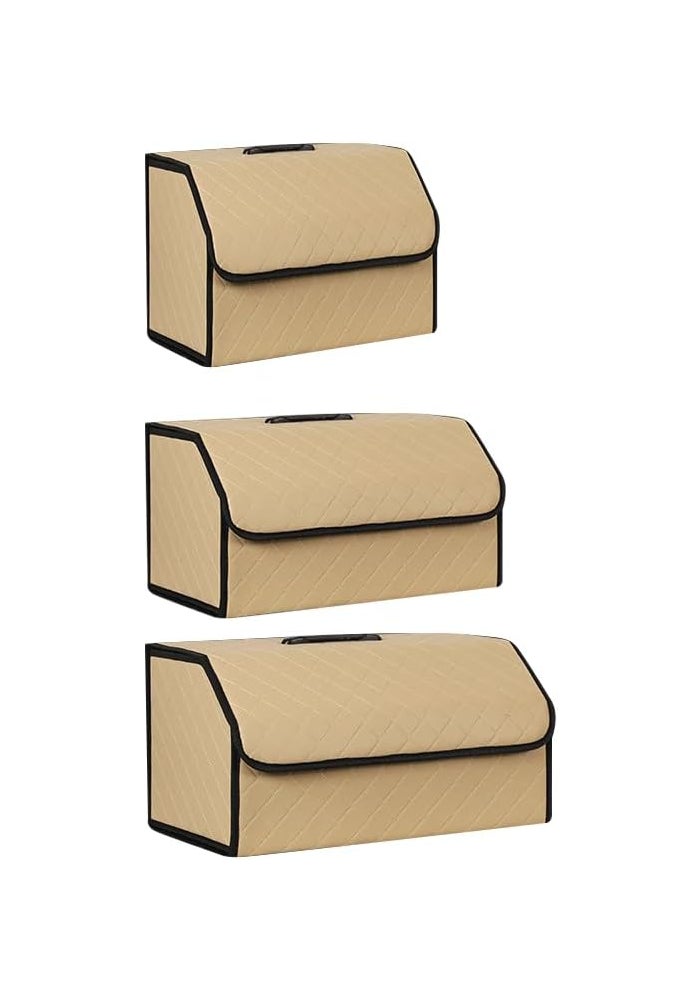 Portable Foldable Waterproof Car Trunk Organizer with Lid - Beige - Image 3