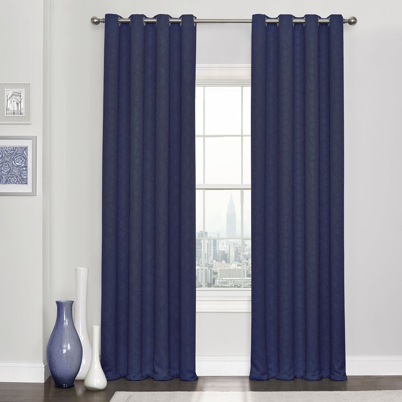 Eclipse Blackout Curtains for Bedroom - Kingston 52"" x 84"" Insulated Darkening Single Panel Grommet Top Window Treatment Living Room  Navy - Image 1