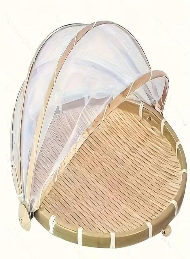 Azelf Bamboo Food Cover with Fine Mesh Net | Foldable Fly-Proof Food Protector for Fruits, Snacks & Meals - Image 1