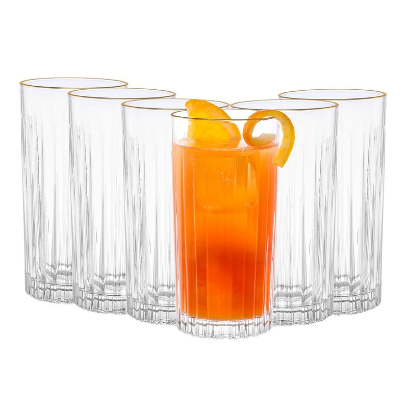 DUBBLIN Bristol 420 Gold Premium Juice and Water Glasses - Set of 6 | Stylish Transparent Drinking Glasses for Water, Juice, and Cocktails -420 ML - Image 1